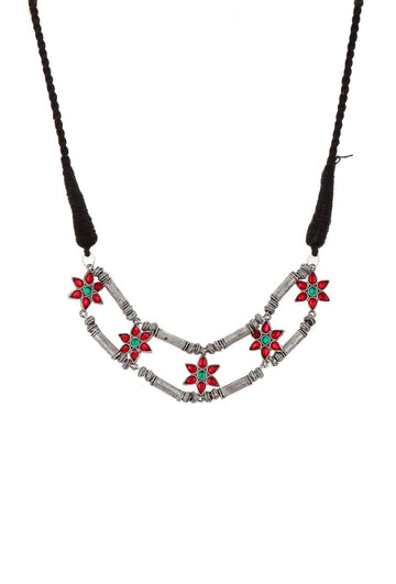 Ruby Red German Silver Afghan Necklace